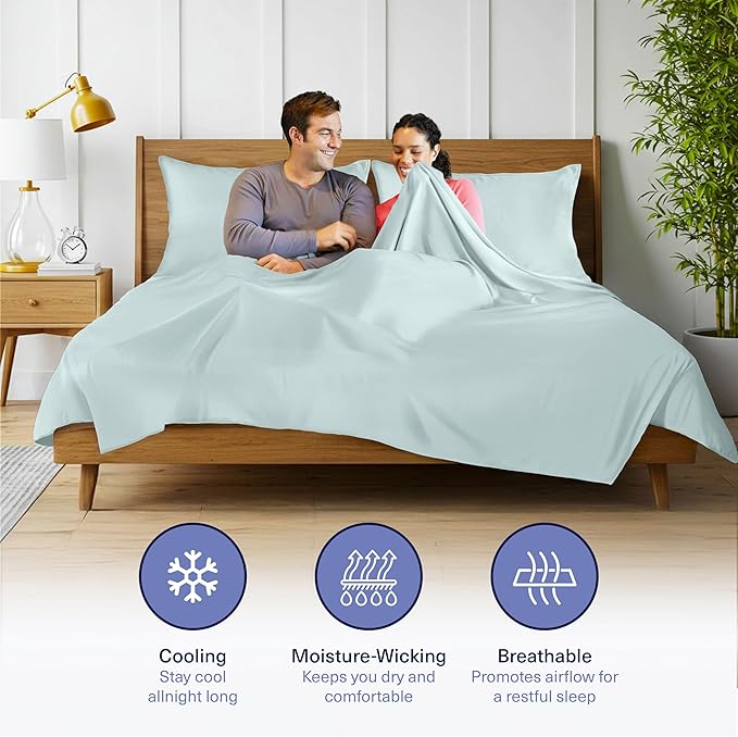 Kickoff Viscose Bamboo Sheets California King Size 4-pc 100% Organic Bamboo Viscose Bed Cooling Sheets Cal King Set Cool Bedding for hot Sleepers Sheet, Flat, Fitted, Pillowcases (Coastal Blue, CK)