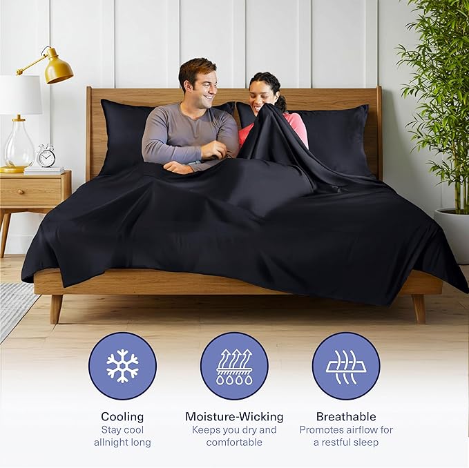 Kickoff Viscose Bamboo Sheets California King Size 4-pc 100% Organic Bamboo Viscose Bed Cooling Sheets Cal King Set Cool Bedding for hot Sleepers Sheet, Flat, Fitted, Pillowcases (Onyx Black, CK)