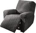 vctops 4 Pieces Geometric Jacquard Plush Recliner Slipcovers Soft Fuzzy Fluffy Sofa Couch Cover Anti-Slip Furniture Protector with Elastic Bottom for Kids Cats Dogs(Dark Grey,1 Seat)