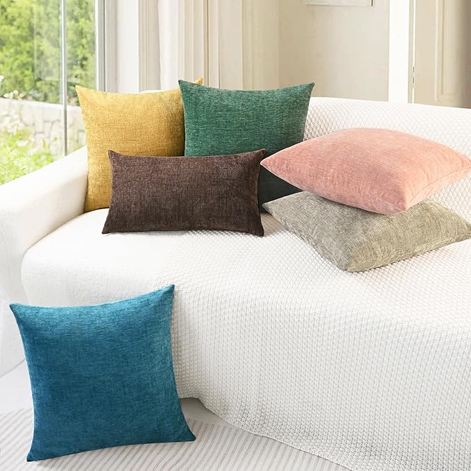 CaliTime Throw Pillow Covers Decorative 12 X 20 Inches Pack of 2 Cozy Chenille Cushion Case for Couch Sofa Bed Living Room Home Light Taupe