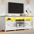 DWVO TV Stand for up to 65 Inch TV, Entertainment Center with Storage, TV Cabinet with Power Outlet & LED Light Strip, Media Console Television Stands for Living Room, White & Walnut