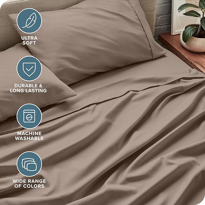 Bare Home Full Sheet Set - Luxury 1800 Ultra-Soft Microfiber Full Bed Sheets - Double Brushed - Deep Pockets - Easy Fit - 4 Piece Set - Bedding Sheets & Pillowcases (Full, Taupe)