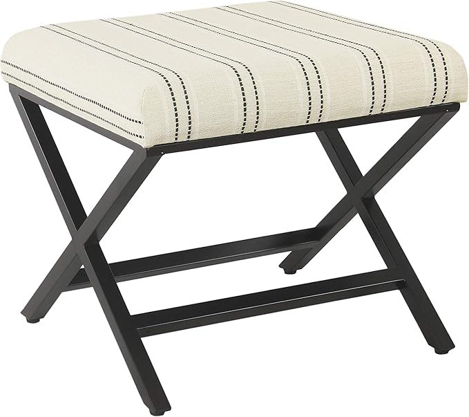 Homepop Home Decor | Modern Square Ottoman with Metal X Base | Ottoman for Living Room & Bedroom | Decorative Home Furniture (Black and White Stripe)