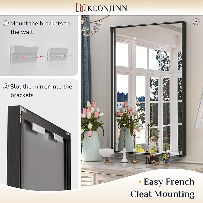 Keonjinn Black Framed Bathoom Mirror 55 x 30 Inch Large Rectangle Vanity Wall Mirror for Over Sink Metal Frame Rectangular Bathroom Mirror Brushed Black Modern Farmhouse Mirror(Horizontal/Vertical)
