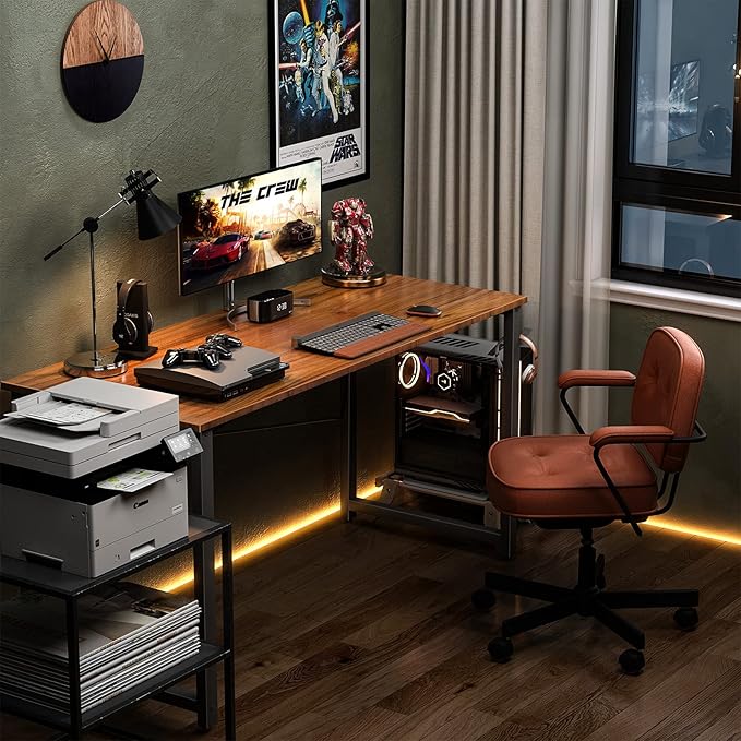 Coleshome 48 Inch Computer Desk, Modern Simple Style Desk for Home Office, Study Student Writing Desk, Deep Brown