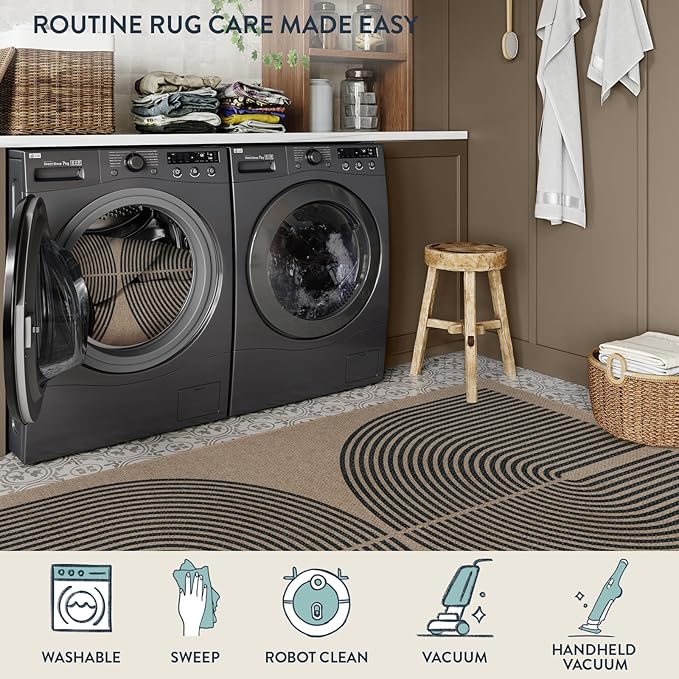 Lahome Modern Rainbow Easy Jute 9x12 Rug, Large Outdoor Patio Rug Farmhouse Indoor Outdoor Living Room Carpet, Contemporary Non Slip Non Shedding Nature Carpet for Dining Room Basement Backyard