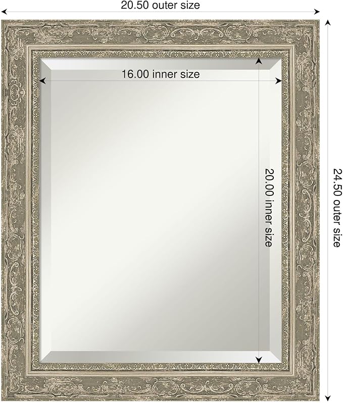Amanti Art Bathroom Mirror for Over Sink, 25x21 Filigree Silver Rectangle Vanity Mirror, Small Traditional Frame, Hangs Horizonally and Vertically, Bathroom Wall Decor, Beveled Edge