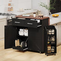 Ball & Cast Farmhouse Kitchen Island with Drop Leaf,Rolling Kitchen Cart on 5 Wheels W/Removable Side Racks and 2 Drawers,Kitchen Storage Cart W/Towel Rack,for Kitchen,Dining Room,Black,47.2"