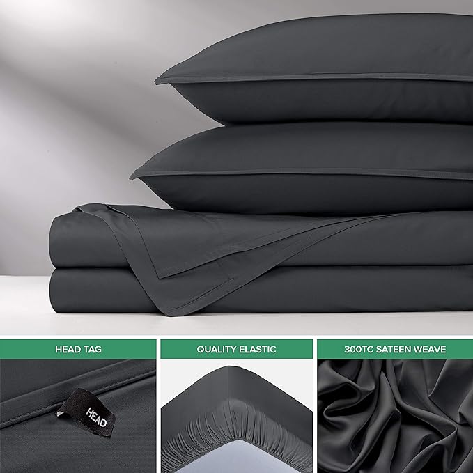 Full Sheets by Pure Bamboo, Genuine 100% Organic Viscose Derived from Bamboo Bed Sheet Set, Luxuriously Soft & Cooling, Double Stitching, 2 Year Quality Promise (Full, Charcoal)