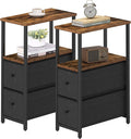 TUTOTAK Small Narrow End Table, Set of 2, Side Table, Nightstand with 2 Cloth Drawers, Couch Table, for Living Room, Bedroom, Bedside, Brown and Black TB01BB054K