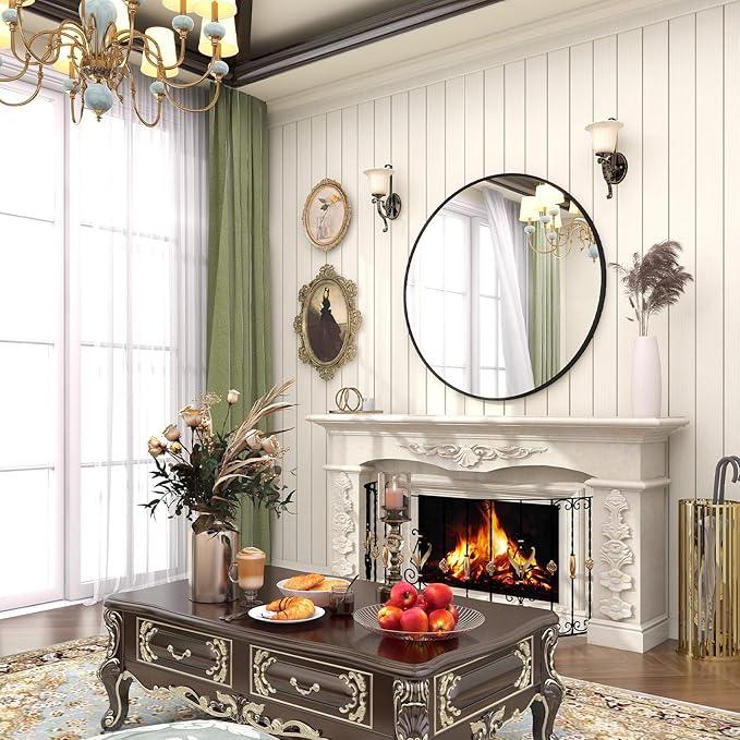 BEAUTYPEAK 24 Inch Round Mirror, Metal Frame Circle Mirror, Wall Mounted for Entryway, Bathroom, Vanity, Living Room, Black