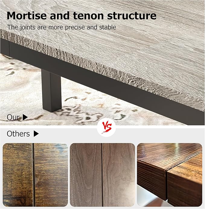GarveeHome 78.7in Industrial Dining Table for 6, Wooden Long Dinner Table with Mortise Tenon Design, Kitchen Table with Sturdy Metal Legs, for Dining Room Home Office Living Room, Grey