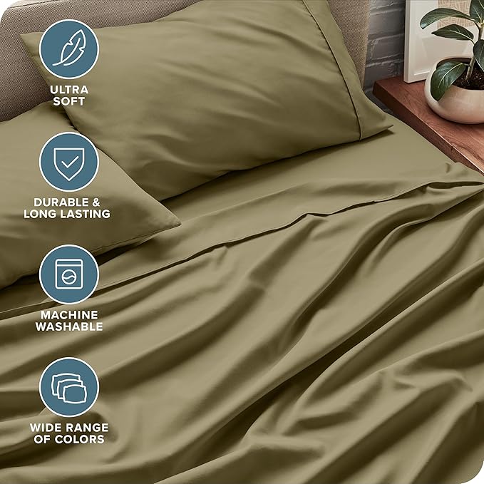 Bare Home Full Sheet Set - Luxury 1800 Ultra-Soft Microfiber Full Bed Sheets - Double Brushed - Deep Pockets - Easy Fit - 4 Piece Set - Bedding Sheets & Pillowcases (Full, Olive)