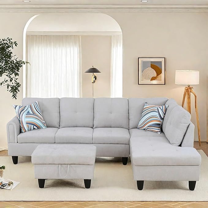 NAYSAYE Sectional Couch with Ottoman Storage, L Shaped Couch Sofa Furniture Sets, Modern Comfy Modular Comfy Sofa for Living Room Bedroom, Office and Apartment, Grey