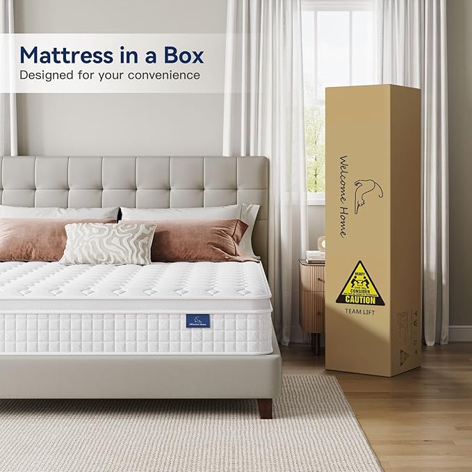 Vesgantti 12 Inch Multilayer Hybrid Queen Mattress - Multiple Sizes & Styles Available, Ergonomic Design with Memory Foam and Pocket Spring, Medium Firm Feel, White
