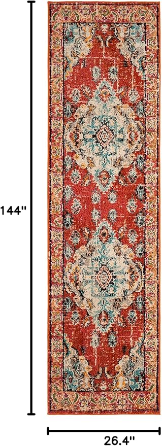 SAFAVIEH Monaco Collection Runner Rug - 2'2" x 12', Orange & Light Blue, Boho Chic Medallion Distressed Design, Non-Shedding & Easy Care, Ideal for High Traffic Areas in Living Room, Bedroom (MNC243H)