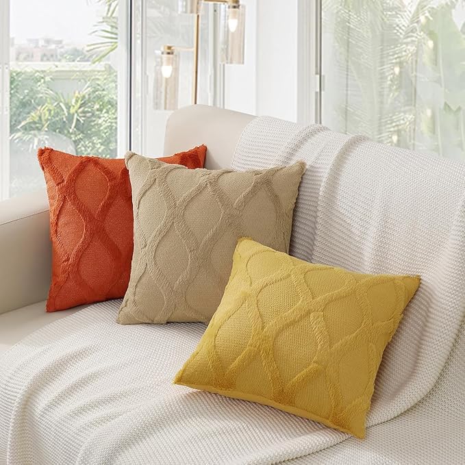 decorUhome Fall Throw Pillow Covers 20x20 Inch Set of 2, Soft Plush Faux Fur Wool Rust Couch Pillow Covers, Decorative Neutral Pillow Cases for Bed Sofa Living Room Home Decor
