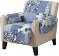 Great Bay Home Patchwork Scalloped Printed Furniture Protector Stain Resistant Chair Cover (Chair, Navy)