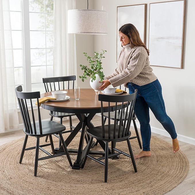 Bush Furniture Round Dining Table, 45 inch Trestle Design, Modern Transitional, West End Collection, Dark Brown and Black