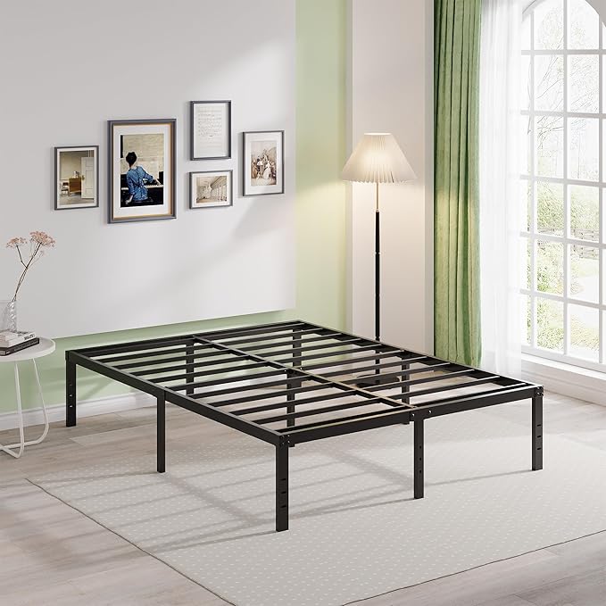 EMODA 14 Inch California King Bed Frames Heavy Duty Metal Cal King Platform with Steel Slats Support, No Box Spring Needed, Noise Free, Black