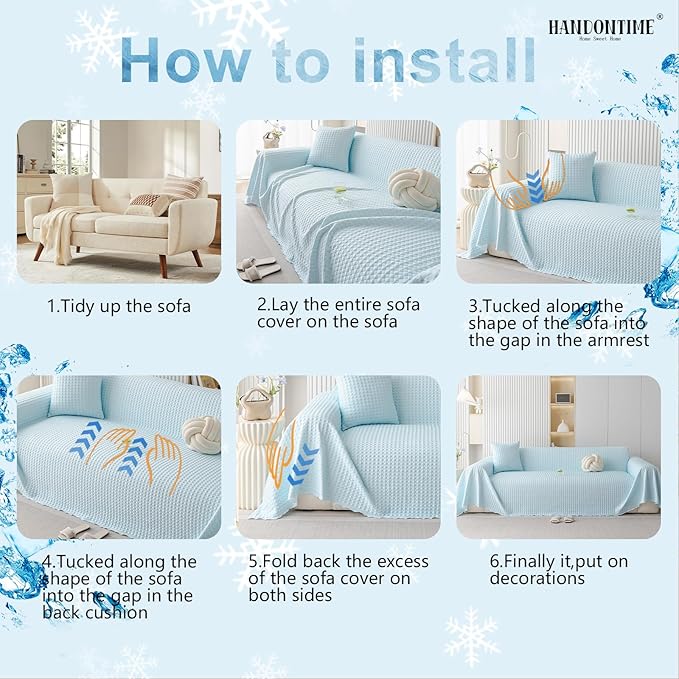 HANDONTIME Cooling Dog Couch Cover Ice Silk Washable & Breathable Pet Sofa Protector Durable Couch Covers for Sofa Pet Friendly Soft Dog Cooling Bed Cover Sofa Protector Covers (Baby Blue, 71"x150")