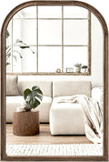 24"x36" Solid Wood Bathroom Mirror Tempered Glass for Wall Mounted, Rustic Wood Frame Wall Mirror Decorative for Living Room Bedroom Vanity Mirror Entryway Mirror, Rustic Brown