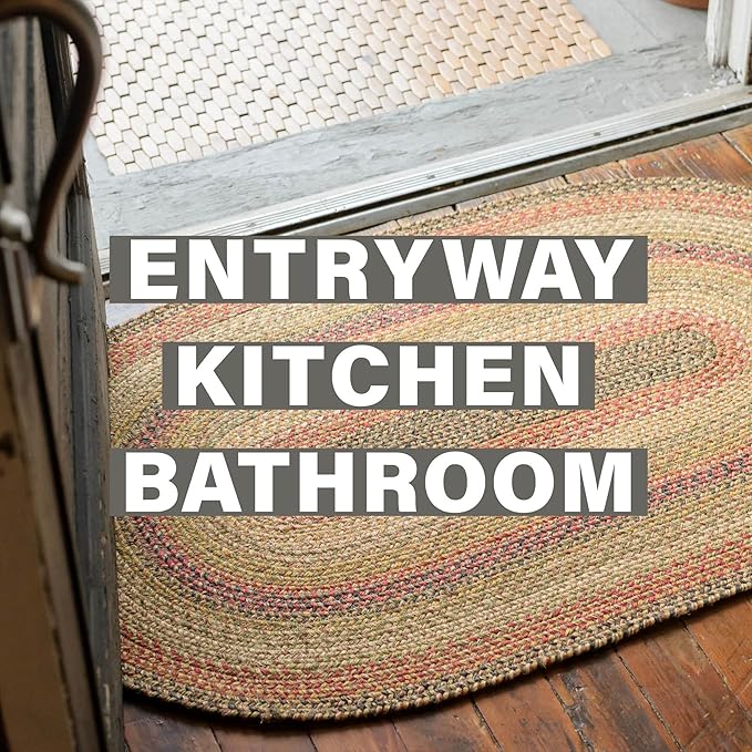Homespice Kingston Multi Color Braided Rugs 27x45 – Small Jute Braided Kitchen Rugs for Country Decor