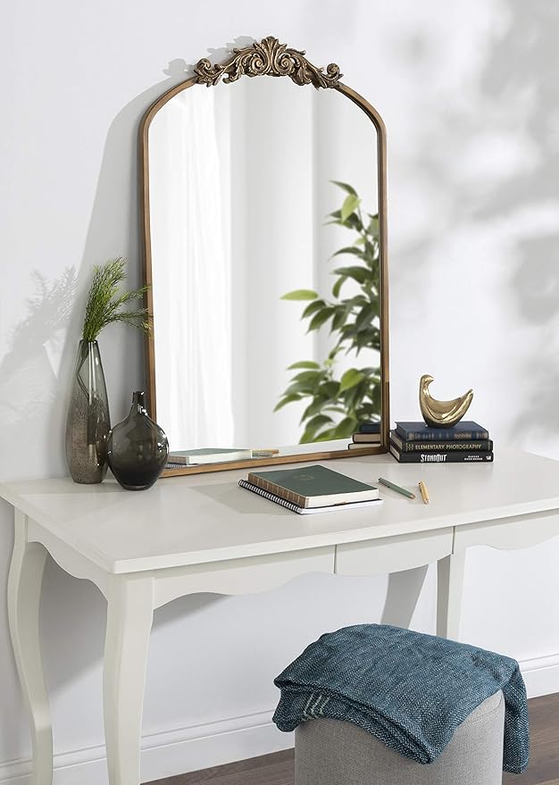 Kate and Laurel Arendahl Traditional Arch Mirror, 24 x 36, Antique Gold, Baroque Inspired Wall Decor