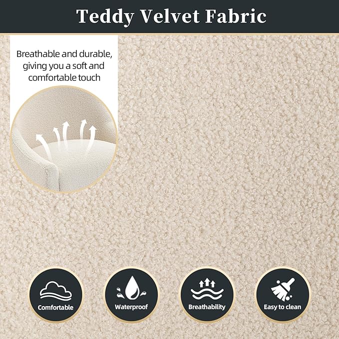 Modern Velvet Dining Chairs Set of 2, Contemporary Upholstered Furniture Collection with Polished Gold Metal Legs, Elegant Accent Chairs for Kitchen Living Room(Teddy Fleece,Beige)