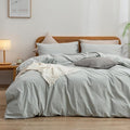 BESTOUCH Duvet Cover Set 100% Washed Cotton Linen Feel Super Soft Comfortable Chic Lightweight 3 PCs Home Bedding Set Solid Northern Droplet Grey Oversized Queen