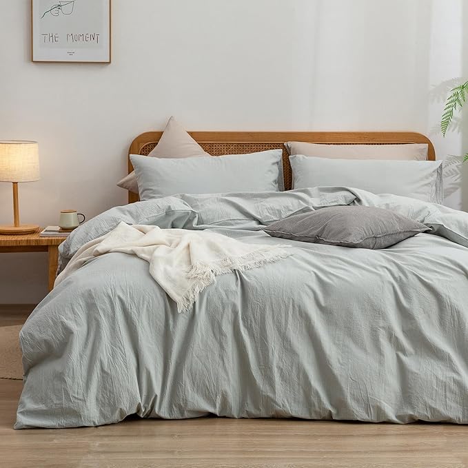 BESTOUCH Duvet Cover Set 100% Washed Cotton Linen Feel Super Soft Comfortable Chic Lightweight 3 PCs Home Bedding Set Solid Northern Droplet Grey Super King Plus