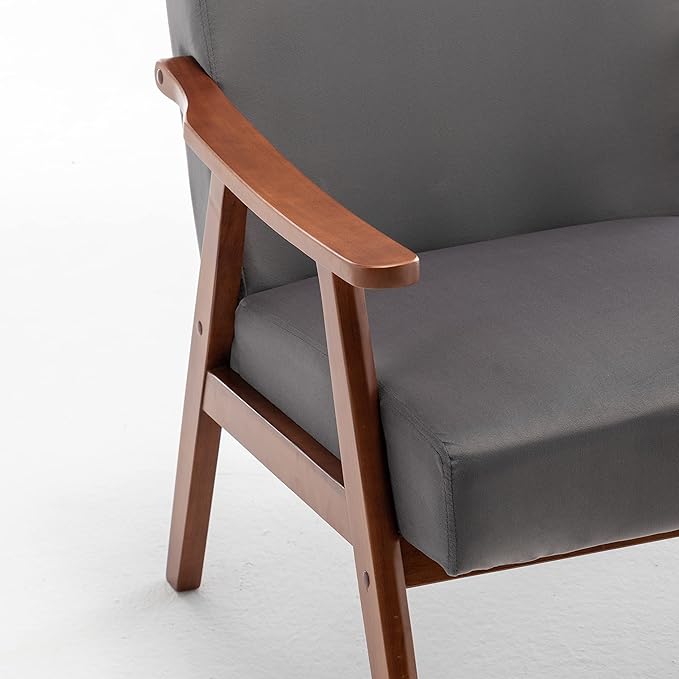 Container Furniture Accent Chair with Microfiber Upholstery and Solid Wood Frame, Classic Mid-Century Modern Living Room Furniture for Extra Seating, Grey