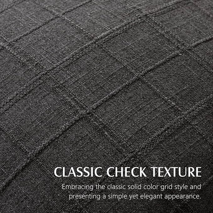 Foindtower Set of 2 Decorative Linen Check Throw Pillow Covers Neutral Farmhouse Vintage Cushion Covers Modern Boho Home Decor for Sofa Chair Couch Bedroom Living Room Outdoor,20×20 Inch,Charcoal