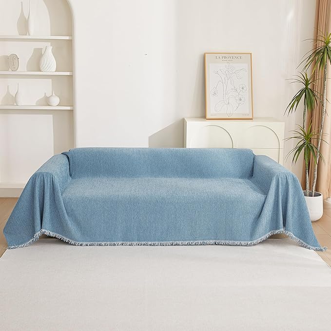 MYSKY HOME Couch Cover Sofa Covers, Sectional Couch Covers for 2-3 Cushion Couch Sofa, Chenille Sofa Slipcovers, Futon Covers, Machine Washable, Soft Furniture Protector for Kid, 71" x 134", Blue