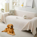 HAOMAIJIA Faux Fur Sofa Covers Couch Covers for 2 Cushion Couch Sofa Pet Friendly Soft Non Slip Couch Cover for Dogs Washable Sectional Couch Covers L Shape Furniture Protector (Off White, 91"x118")