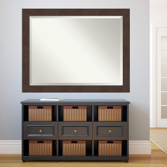 Amanti Art Brown Bathroom Mirror for Over Sink, 35x45 Wildwood Brown Rectangle Vanity Mirror, X-Large Rustic Farmhouse Frame, Hangs Horizonally and Vertically, Bathroom Wall Decor, Beveled Edge