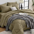 HEVUMYI Olive Green King Comforter Set - 7-Piece All Season Bed in a Bag King, Ultra Soft Bedding Set with Comforter, Flat Sheet, Fitted Sheet, Pillowcases, Pillow Shams, Olive Green
