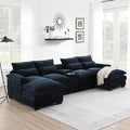 Merax 123" Modular Sectional Couches with Waist Pillows, Cupholders, Console and USB Charging, 6-Seat Upholstered Sleeper Sofa Chaise Lounge & Double Cushions for Living Room, Apartment, Dark Blue
