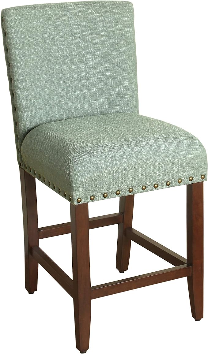 Homepop Home Decor | Backless Nailhead Trim Counter Height Bar Stools | 24 Inch Bar Stools | Decorative Home Furniture (Seafoam)