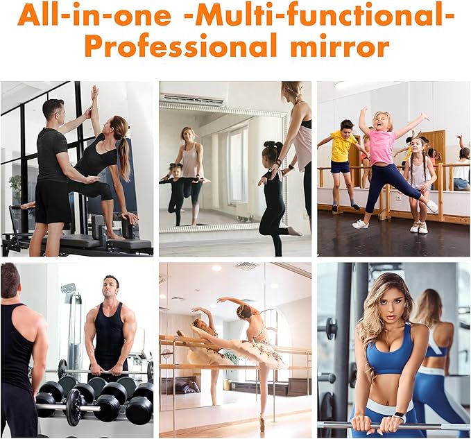 Hasipu Home Gym Mirror 48" L x 30" W - 1PC Large Full Body Mirror for Yoga, Wall-Mounted Mirrors for Fitness, Garage, Dance Studio, 0.16in Tempered Glass Frameless