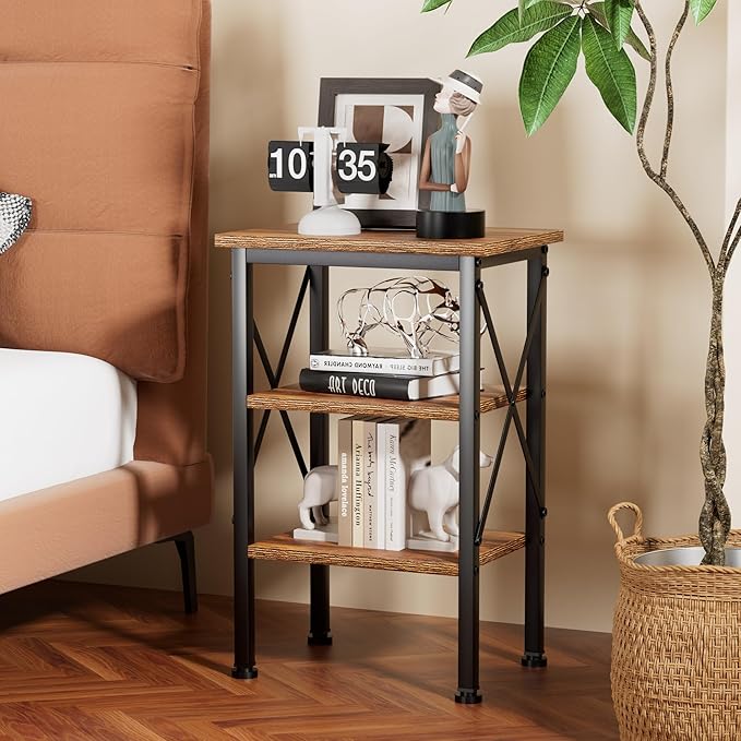VECELO Modern Nightstands X-Design Side End Table Night Stand with Storage Shelf for Bedroom,Living Room,
