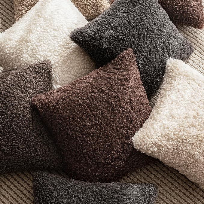 Foindtower 2 Pieces 26x26 Inch Red Brown, Faux Fur Throw Pillow Cover Accent Sherpa Furry Pillow Covers Fuzzy Soft Pillowcases Cozy Sheepskin Decorative Fleece Cushion Case for Bed Couch Living Room