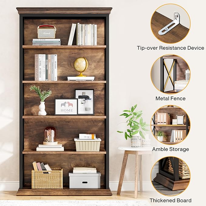 Tribesigns 6-Tier Bookcase, 71 Inches Industrial Bookshelves and Bookcases, Floor Standing 5 Shelf Display Storage Shelves Tall Bookcase for Home Office, Living Room, Bed Room, 2 Pcs