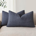 Foindtower Set of 2 Decorative Linen Check Throw Pillow Covers Neutral Farmhouse Lumbar Cushion Covers Modern Boho Home Decor for Sofa Chair Couch Bedroom Living Room Outdoor,12×20 Inch,Navy Blue