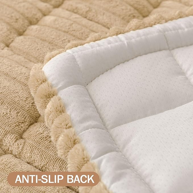Smiry Couch Cover for Dogs Washable, Non Slip Fuzzy Pet Couch Covers for 3 Cushion Sofa Pet Friendly, Thick Soft Sofa Slipcovers Cushion Protector (Camel, 27.6" x 82.7")