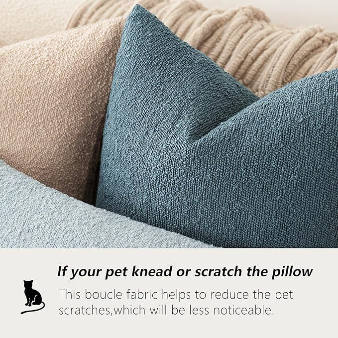 Foindtower Set of 2, Decorative Textured Boucle Throw Pillow Covers Accent Solid Pillow Cases Neutral Cozy Couch Cushion Case for Chair Sofa Bedroom Living Room Home Decor 24x24 Inch Misty Blue