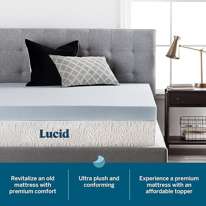 Lucid 4 Inch Mattress Topper - California King Size - Cooling Gel Infused Memory Foam - Plush Feel Pressure Relieving Bed Topper - Mattress Pad – Ventilated Breathable Design – CertiPur Certified