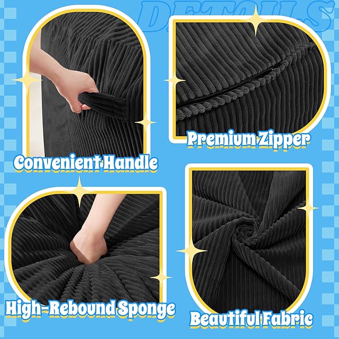 HABUTWAY 5FT Bean Bag Chair,Giant Bean Bag Chairs for Adults,Big Bean Bags with Memory Foam Filled, Large Beanbag Chairs with Soft Corduroy Cover-Black