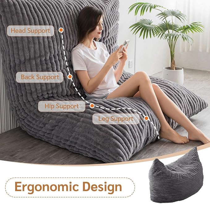 BYBYME 3 in 1 Bean Bag Chairs, Bean Bag Bed for Adults High-Density Foam Filling, Convertible Sofa Bed Faux Fur, Giant Bean Bag Chairs for Adults