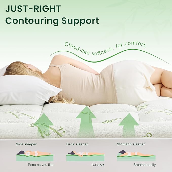 Love's cabin Twin Mattress Topper, Rayon Derived from Bamboo, 900 GSM Breathable Mattress Topper Pad, Thick Pillow Top Mattress Pad Stretches up with 8"-20" Deep Pocket(39"x75"), Green